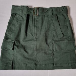 NWT Loft Green Twill Belted Cargo Mini Skirt Size 6